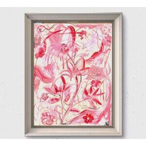 WS original floral dance painting 14X11 canvas acrylic abstract modern art